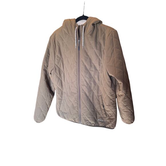 Eddie Bauer Quilted Brown Hooded Jacket Men’s XL Full Zip Warm Casual Outdoor - Picture 2 of 15